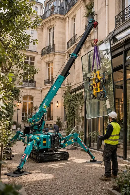 mini grue en action à Paris